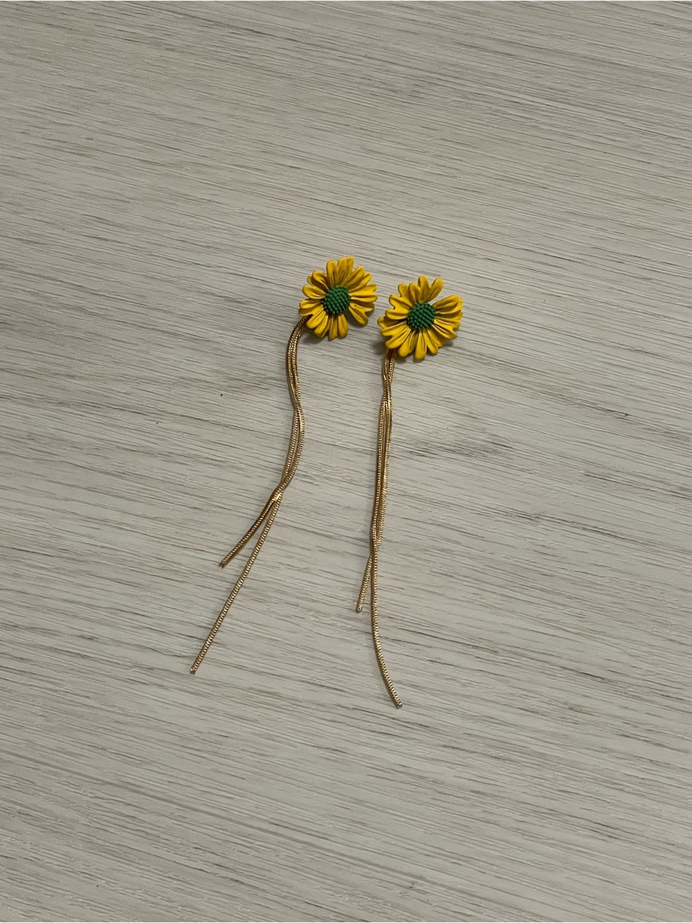 Yellow Daisy Drop Earrings with Gold Tassels